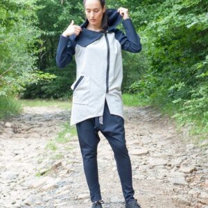 Woman Grey Cotton Jacket Spring Black Jacket Hooded Spring Coat Woman Zipper Asymmetrical Coat Hood Jacket Woman Spring Fashion Loose Jacket