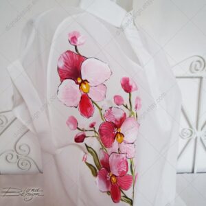 Hand painted Blouse, Orchid Blouse, Floral Blouse, Orchid Art Blouse, Handpainted Shirt, Orchids Art, Orchid Painted Blouse