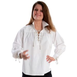 Medieval Blouse Hildburg Cotton White, Black | Medieval Gothic LARP Lace-Up Blouse Women's Collar Blouse Lacing | HEMAD Garb
