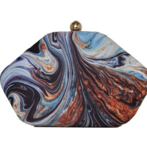 Moselle Hexagonal Clutch Bag, Colourful Abstract Artistic Purse, High-Quality Resin, Unique Refined Embroidery Design with a Stylish Pattern