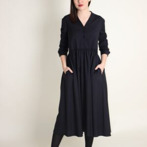 Elegant wool maxi dress, Long wool dress, Everyday dress with pockets