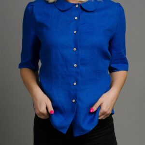 Linen shirt for women MIA, linen blouse, women's clothing, official outfit, elegant linen shirt, everyday top, blue shirt, modest blouse