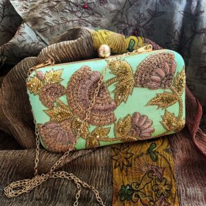 Gorgeous Green Gold Clutch/ Sling Bag/ Party Clutch/Clutch Bag/ Evening Bag/ Bridal Clutch