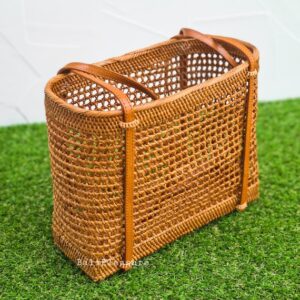 Net Rattan Handbag - Bali Bag - Straw Bag - Handwoven Top Handle Bag - Boho Summer Purse - Bohemian Handbag - Boho Bohemian Straw Basket