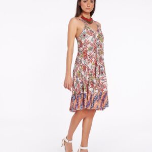 Short summer dress for women in soft cotton with colorful floral pattern