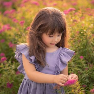 purple flower girl dress toddler linen dress