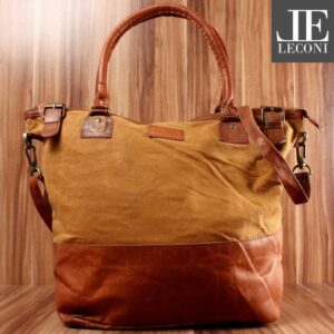 LECONI XXL Shopper Shoulder bag Bucket bag leather Women's bag Canvas cognac LE2005-C