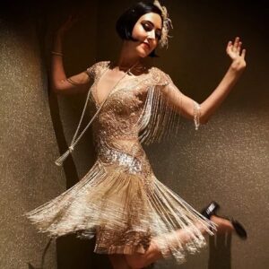 Size EU 46 Sybil Blush Fringe Dress 1920s Vintage inspired Great Gatsby Art Deco Charleston Downton Abbey Bridesmaid Wedding Rehearsal Dress