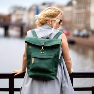 LEATHER BACKPACK, Rucksack, Green leather, Leather backpack Roll, backpack large, Leather bag, Leather backpack for women,Gift for her