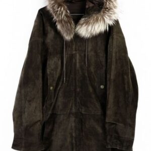 Vintage Suede Coat -L- Hood Lined Zipper