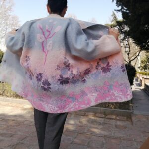 Hand felted gray-pink coat, women wool jacket,nuno felting coat, handmade Sustainable felt jacket, eco-fashion.Designer coat, eco-fashion