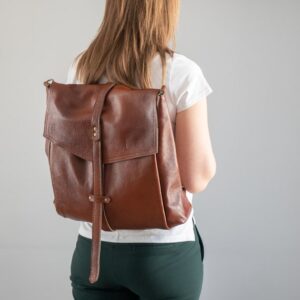 Cognac Weekender Bag, Oversized Backpack Purse, Large Brown Bag, Leather Convertible Bag, Large Crossbody Bag, Large Leather Shopping Bag