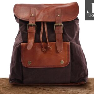 LECONI Backpack Genuine Leather brown Women Men Leisure Backpack Hiking Backpack Natural Women Men Vintage Leather Canvas mokka LE1010-C