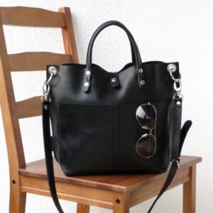 Leather bag, Leather bag black, Leather bag women, small leather shopper, handbag, small leather shopping bag, Lou Frontpocket - black!