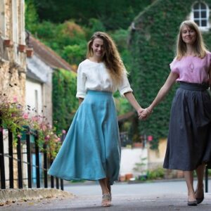 linen maxi romantic skirt in sky bleu, linen boho skirt, flared long skirt,  100 %linen bio, maxi flax skirt