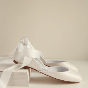 Pearl Ivory leather wedding ballet flats, bridal shoes, lace up shoes for brides, flats with satin ribbons & ankle straps - LUNA