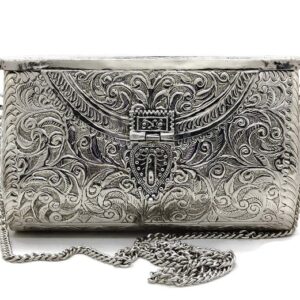 Mothers day gift silver Bridal Women's Antique Brass Purse - gift for her - Royal Ethnic wedding Metal bag - モザイクバッグ