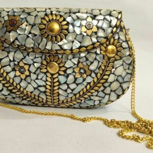 Mop Silver Mosaic Purse -  Proposal / Anniversary / Wedding Gift for her - Bohemian Evening Clutch - Minimalist Bag