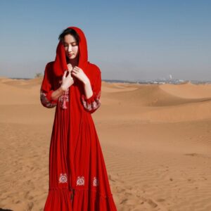 Ethnic Style Retro Embroidered Hooded Red Dress | Red Embroidered Dress