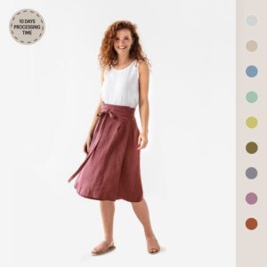 Wrap linen skirt SEVILLE in various colors / Midi linen skirt / Boho skirt / Made to order